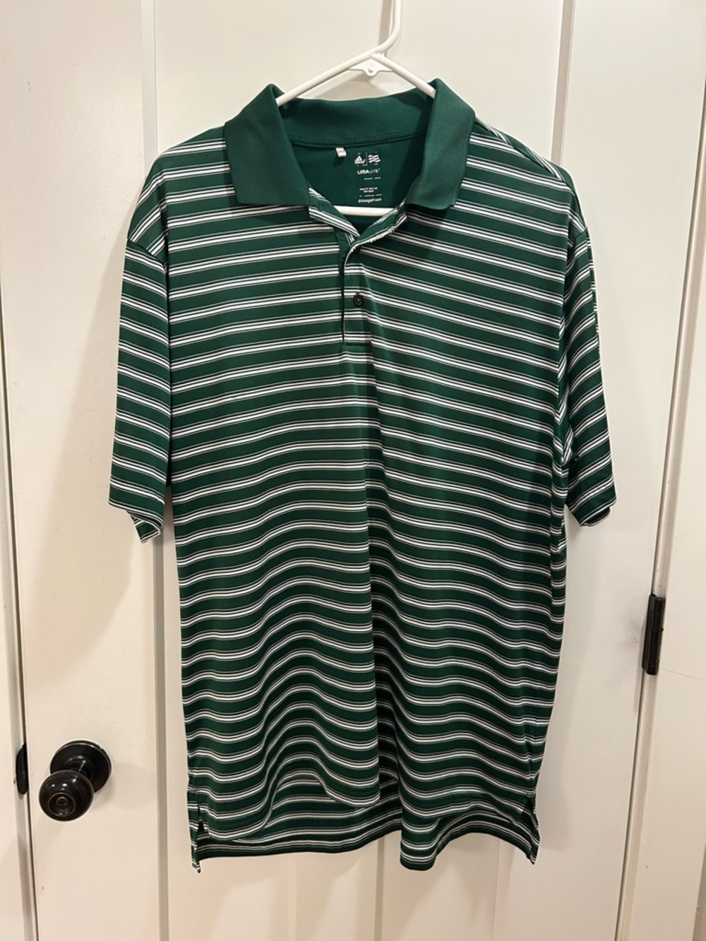 adidas Green and White Striped Polo Shirt